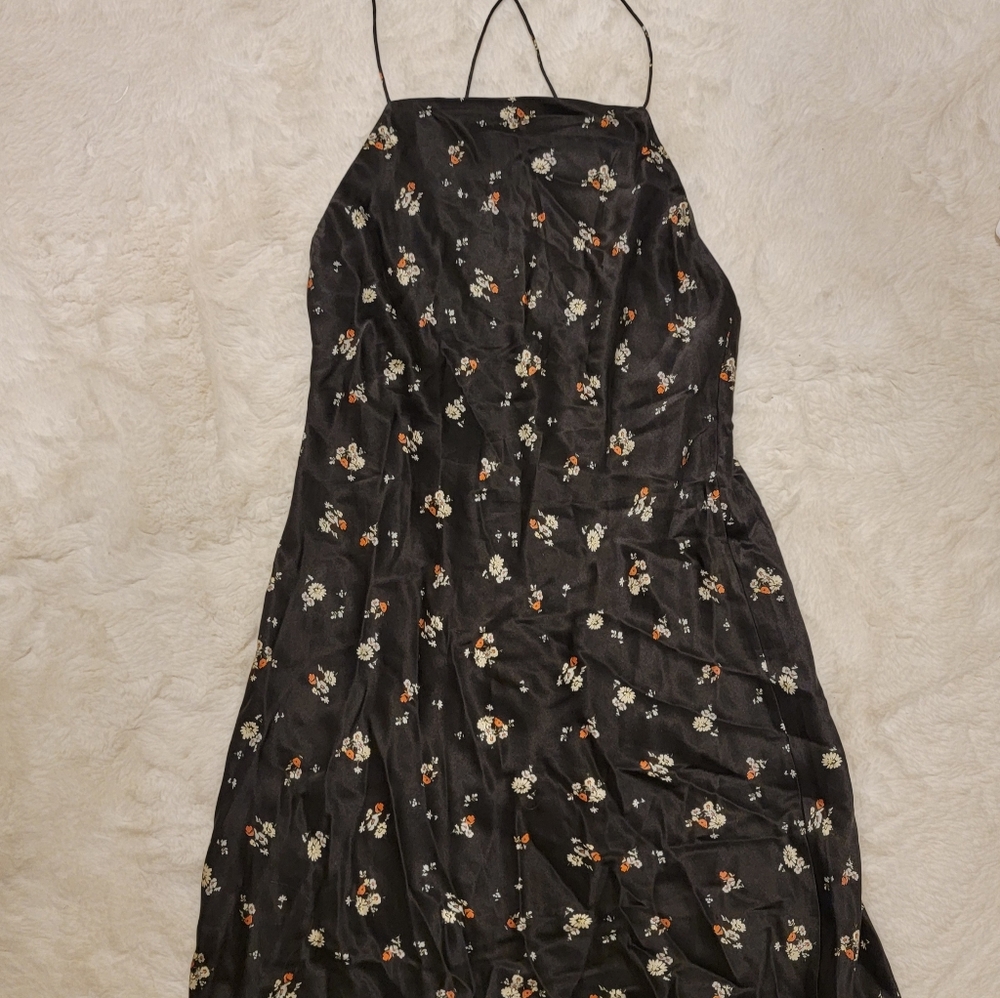 Satin flowered mini dress